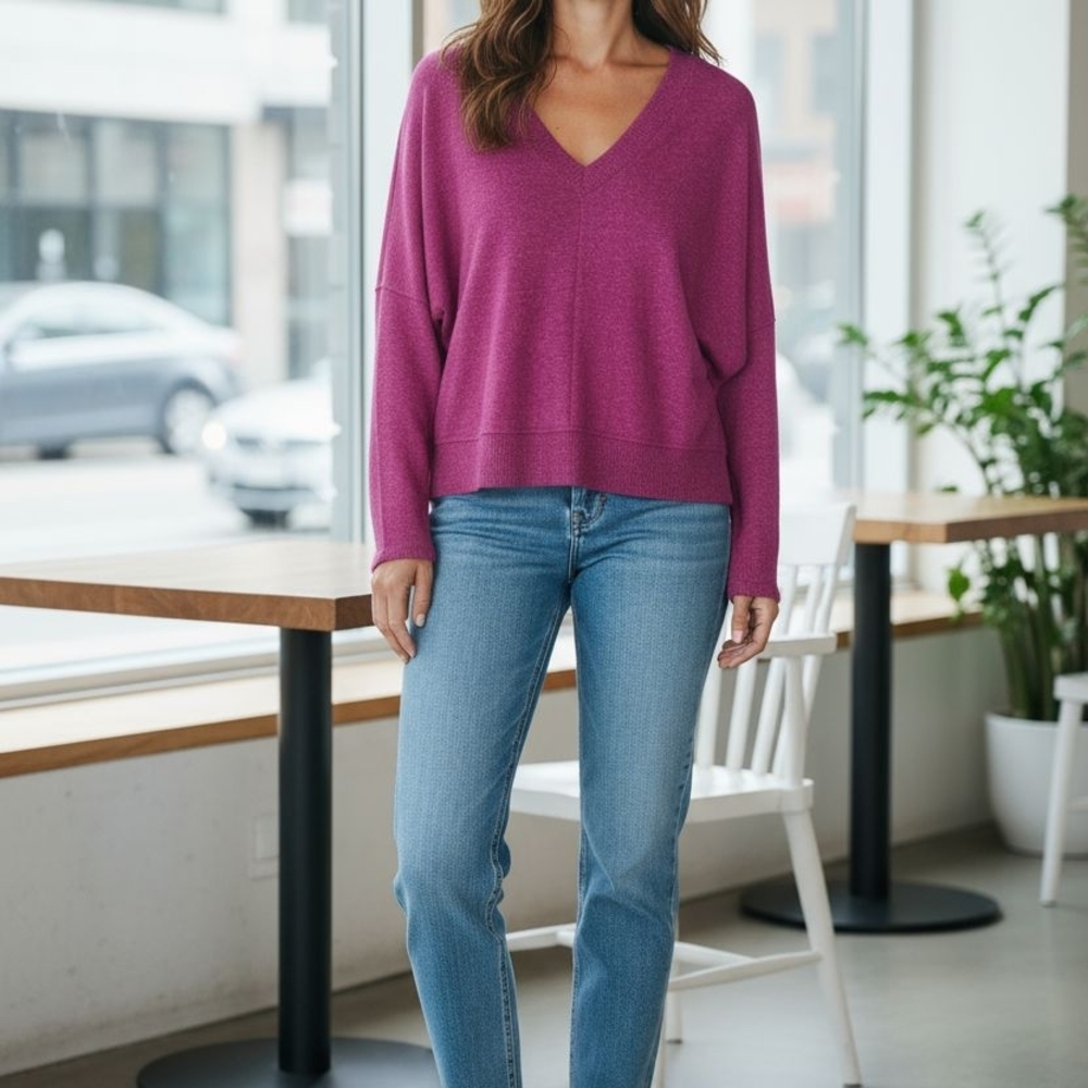 David Britton V-Neck Magenta Sweater Medium